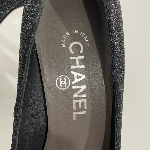 Authentic Chanel Black and Grey Glitter Platform Heels size 37 1/2 - Picture 10 of 12